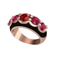 Aura Yüzük - Garnet ve rodolit garnet 925 ayar rose altın kaplama gümüş yüzük (Siyah mineli) #1kw6npa