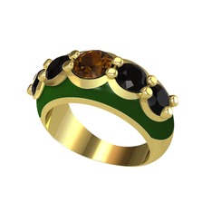 Aura Yüzük - Dumanlı kuvars ve siyah zirkon 8 ayar altın yüzük (Yeşil mineli) #1kxkl32