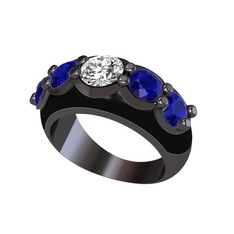 Aura Yüzük - Swarovski ve lab safir 925 ayar siyah rodyum kaplama gümüş yüzük (Siyah mineli) #1kzymgz