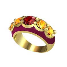 Aura Yüzük - Garnet ve sitrin 925 ayar altın kaplama gümüş yüzük (Bordo kırmızı mineli) #1l8sru2