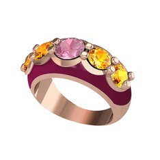 Aura Yüzük - Pembe kuvars ve sitrin 18 ayar rose altın yüzük (Bordo kırmızı mineli) #1lky2w0