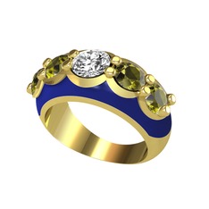 Elmas ve peridot 925 ayar altın kaplama gümüş yüzük (0.68 karat, lacivert mineli)