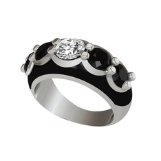 Aura Yüzük - Pırlanta ve siyah zirkon 14 ayar beyaz altın yüzük (0.92 karat, siyah mineli) #1lw9wz0