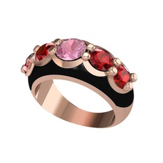 Aura Yüzük - Pembe kuvars ve garnet 14 ayar rose altın yüzük (Siyah mineli) #1mam1vb