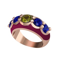 Peridot ve lab safir 14 ayar rose altın yüzük (Bordo kırmızı mineli)