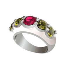 Rodolit garnet ve peridot 925 ayar gümüş yüzük (Beyaz mineli)