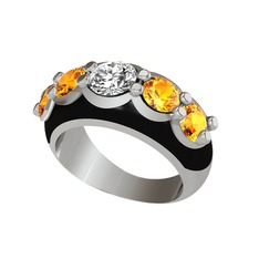 Aura Yüzük - Elmas ve sitrin 14 ayar beyaz altın yüzük (0.68 karat, siyah mineli) #1mzbflm