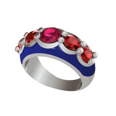 Rodolit garnet ve garnet 925 ayar gümüş yüzük (Lacivert mineli)