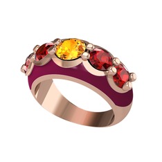 Sitrin ve garnet 14 ayar rose altın yüzük (Bordo kırmızı mineli)