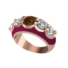 Aura Yüzük - Dumanlı kuvars ve swarovski 14 ayar rose altın yüzük (Bordo kırmızı mineli) #1n4khks