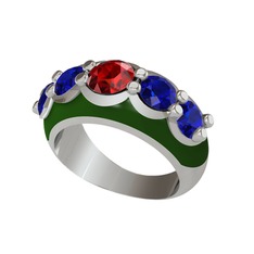 Garnet ve lab safir 14 ayar beyaz altın yüzük (Yeşil mineli)