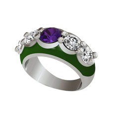 Aura Yüzük - Ametist ve swarovski 18 ayar beyaz altın yüzük (Yeşil mineli) #1n97t4m