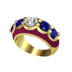 Elmas ve lab safir 925 ayar altın kaplama gümüş yüzük (0.68 karat, bordo kırmızı mineli)