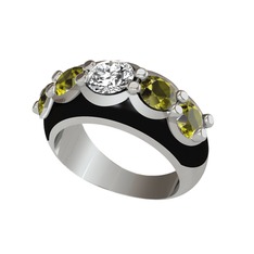 Elmas ve peridot 14 ayar beyaz altın yüzük (0.68 karat, siyah mineli)