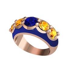 Aura Yüzük - Lab safir ve sitrin 8 ayar rose altın yüzük (Lacivert mineli) #1njsm2o