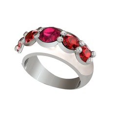 Rodolit garnet ve garnet 8 ayar beyaz altın yüzük (Beyaz mineli)