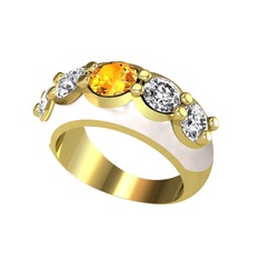 Aura Yüzük - Sitrin ve beyaz zirkon 925 ayar altın kaplama gümüş yüzük (Beyaz mineli) #1np54a4