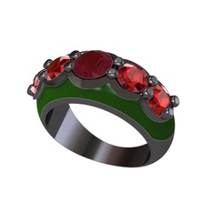 Aura Yüzük - Kök yakut ve garnet 925 ayar siyah rodyum kaplama gümüş yüzük (Yeşil mineli) #1ns5188