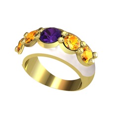 Aura Yüzük - Ametist ve sitrin 18 ayar altın yüzük (Beyaz mineli) #1nslsfn