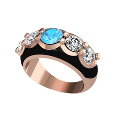 Aura Yüzük - Akuamarin ve swarovski 18 ayar rose altın yüzük (Siyah mineli) #1ntoyvq