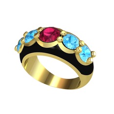 Aura Yüzük - Rodolit garnet ve akuamarin 18 ayar altın yüzük (Siyah mineli) #1nu57dy