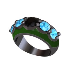 Aura Yüzük - Siyah zirkon ve akuamarin 925 ayar siyah rodyum kaplama gümüş yüzük (Yeşil mineli) #1nwyd0z