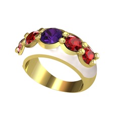 Aura Yüzük - Ametist ve garnet 14 ayar altın yüzük (Beyaz mineli) #1oahj0x