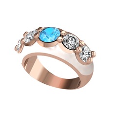 Akuamarin ve swarovski 925 ayar rose altın kaplama gümüş yüzük (Beyaz mineli)