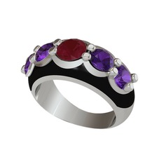 Aura Yüzük - Kök yakut ve ametist 925 ayar gümüş yüzük (Siyah mineli) #1offqxc