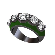 Elmas ve pırlanta 925 ayar siyah rodyum kaplama gümüş yüzük (2.68 karat, yeşil mineli)