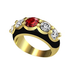 Garnet ve swarovski 925 ayar altın kaplama gümüş yüzük (Siyah mineli)