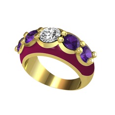 Aura Yüzük - Swarovski ve ametist 925 ayar altın kaplama gümüş yüzük (Bordo kırmızı mineli) #1p13e6p