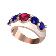 Rodolit garnet ve lab safir 14 ayar rose altın yüzük (Beyaz mineli)