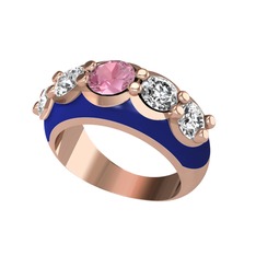 Pembe kuvars ve swarovski 8 ayar rose altın yüzük (Lacivert mineli)