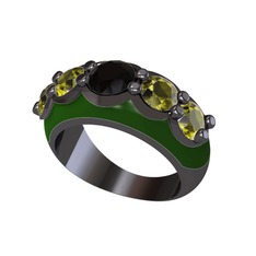 Siyah zirkon ve peridot 925 ayar siyah rodyum kaplama gümüş yüzük (Yeşil mineli)