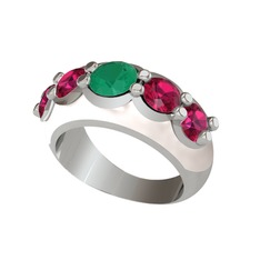 Aura Yüzük - Kök zümrüt ve rodolit garnet 8 ayar beyaz altın yüzük (Beyaz mineli) #1pfqmnx