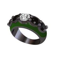Swarovski ve siyah zirkon 925 ayar siyah rodyum kaplama gümüş yüzük (Yeşil mineli)