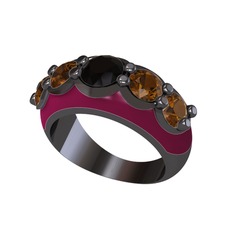 Aura Yüzük - Siyah zirkon ve dumanlı kuvars 925 ayar siyah rodyum kaplama gümüş yüzük (Bordo kırmızı mineli) #1q1sxwx