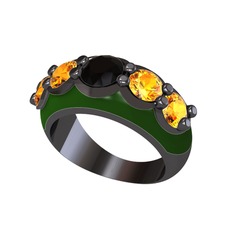 Aura Yüzük - Siyah zirkon ve sitrin 925 ayar siyah rodyum kaplama gümüş yüzük (Yeşil mineli) #1q4d1hx