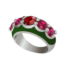 Garnet ve rodolit garnet 18 ayar beyaz altın yüzük (Yeşil mineli)