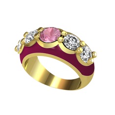 Aura Yüzük - Pembe kuvars ve swarovski 8 ayar altın yüzük (Bordo kırmızı mineli) #1qaq2jf