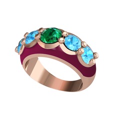 Yeşil kuvars ve akuamarin 18 ayar rose altın yüzük (Bordo kırmızı mineli)
