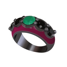 Aura Yüzük - Kök zümrüt ve siyah zirkon 925 ayar siyah rodyum kaplama gümüş yüzük (Bordo kırmızı mineli) #1qgx0jk