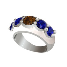 Aura Yüzük - Dumanlı kuvars ve lab safir 925 ayar gümüş yüzük (Beyaz mineli) #1qnncm2