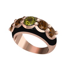 Peridot ve dumanlı kuvars 8 ayar rose altın yüzük (Siyah mineli)