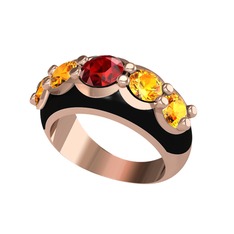 Garnet ve sitrin 18 ayar rose altın yüzük (Siyah mineli)