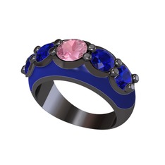 Aura Yüzük - Pembe kuvars ve lab safir 925 ayar siyah rodyum kaplama gümüş yüzük (Lacivert mineli) #1r4ozrh