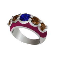 Aura Yüzük - Lab safir ve dumanlı kuvars 14 ayar beyaz altın yüzük (Bordo kırmızı mineli) #1rf4a35