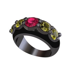 Rodolit garnet ve peridot 925 ayar siyah rodyum kaplama gümüş yüzük (Siyah mineli)