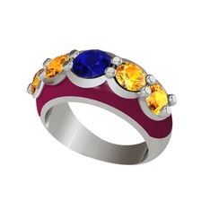 Aura Yüzük - Lab safir ve sitrin 14 ayar beyaz altın yüzük (Bordo kırmızı mineli) #1rktte4
